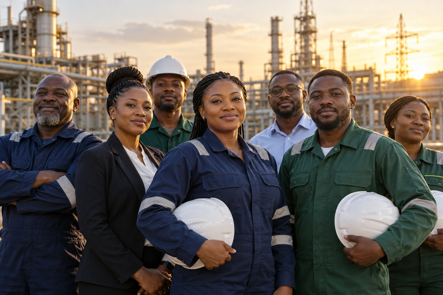 Illustrative portrait of Nigerian energy professionals standing together
